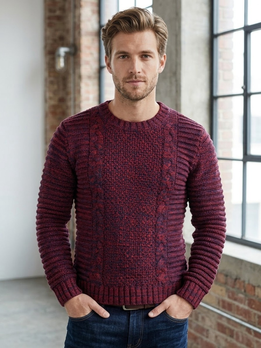 Timo Weiland Men's 100% Merino Wool Cable Knit Crewneck Sweater NWT